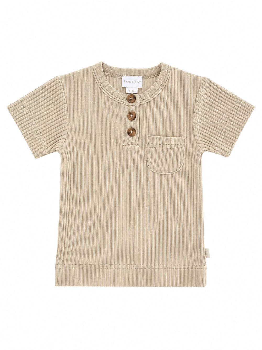Jamie Kay Ribbed Henley Tee 3–6M Beige Organic Cotton EUC